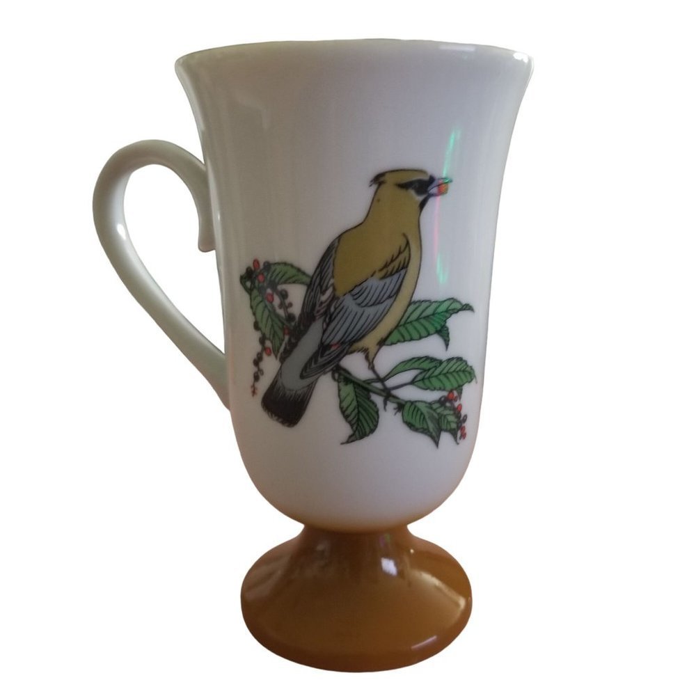 SOLD  Roberts Song Bird Irish Coffee Mugs Pedestal Tea Cups Set of 5 - Picture 6 of 16